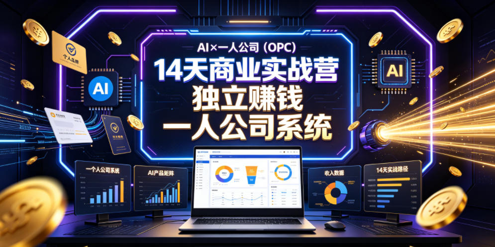 AI×一人公司(OPC)14天商业实战营，用AI帮你搭建一个属于你自己的、能独立賺钱的一人公司系统-蓝海云网创