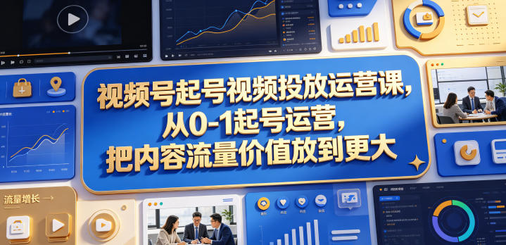 视频号起号视频投放运营课，从0-1起号运营，把内容流量价值放到更大-蓝海云网创