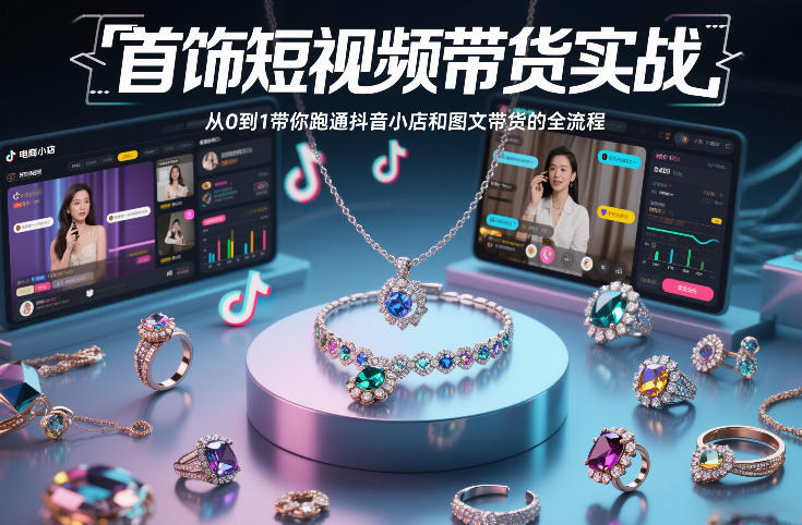 首饰短视频带货实战，从0到1带你跑通抖音小店和图文带货的全流程-蓝海云网创