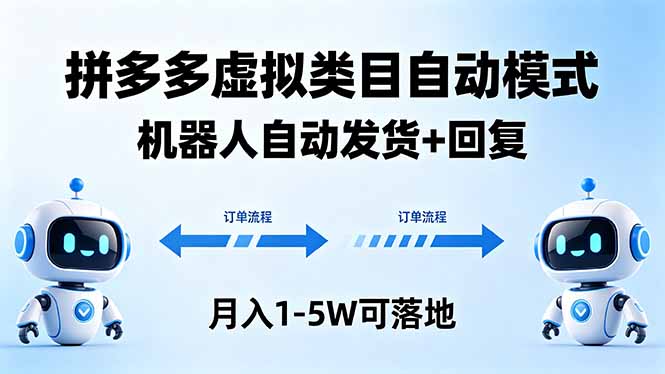 多多虚拟类目自动模式，机器人自动发货 + 回复，月入 1-5W 可落地-蓝海云网创