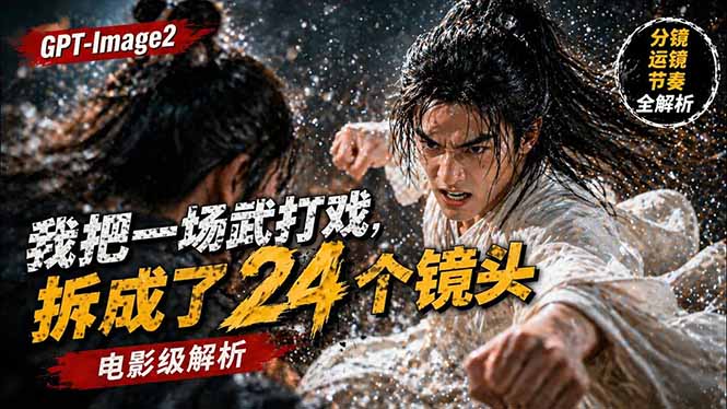 用GPT-Image2，把一段武打对决拆成24个连续镜头，从人物建立、动作衔接、运镜节奏，到情绪爆发-蓝海云网创