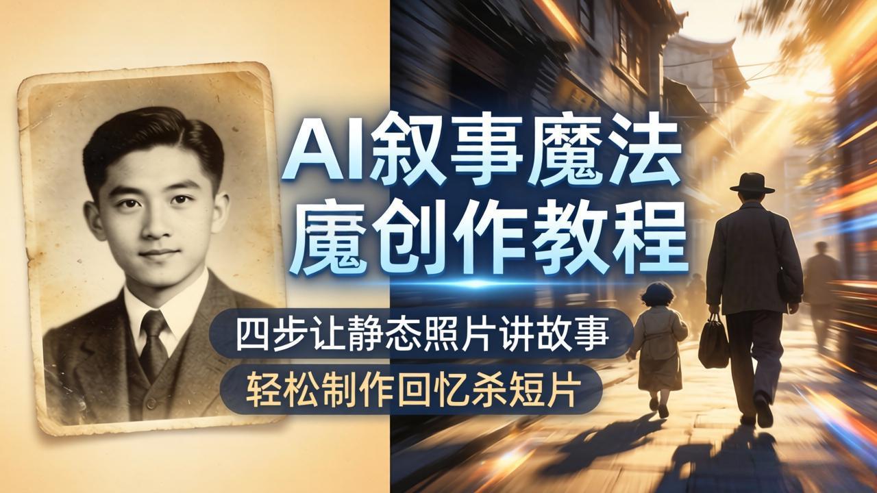 AI叙事魔法创作教程，四步让静态照片讲故事，老照片修复加动态特效，轻松制作回忆杀短片-蓝海云网创