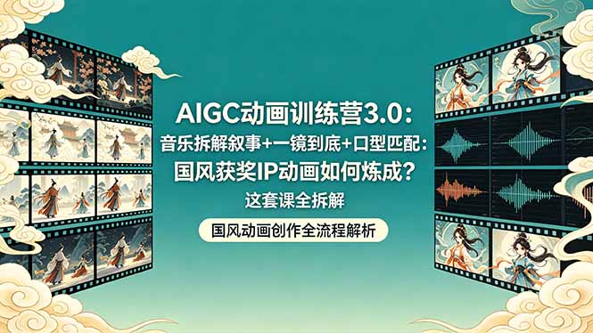 AIGC动画训练营3.0：音乐拆解叙事+一镜到底+口型匹配：国风获奖IP动画如何炼成？这套课全拆解-蓝海云网创