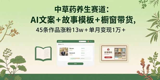中草药养生赛道：AI文案+故事模板+橱带货，45条作品涨粉13w+单月变现1万+-蓝海云网创