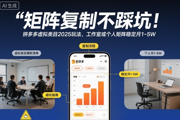 矩阵复制不踩坑！拼多多虚拟类目2025玩法，工作室或者个人矩阵稳定月1-5W【揭秘】-蓝海云网创