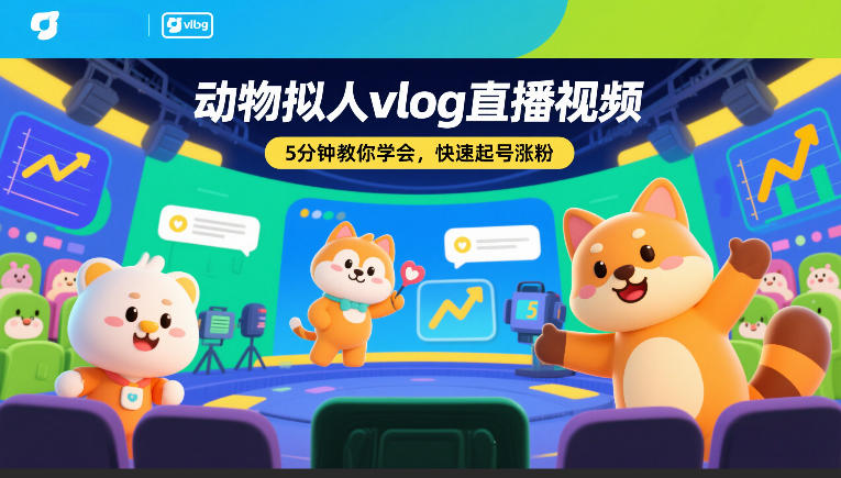 动物拟人vlog直播视频，5分钟教你学会，快速起号涨粉-蓝海云网创