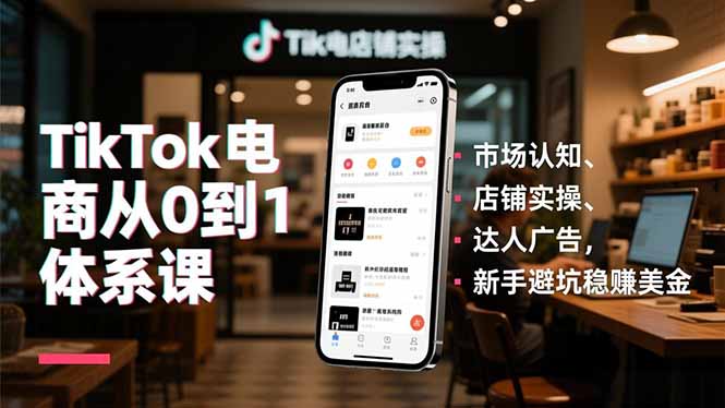 TikTok电商从0到1体系课，市场认知、店铺实操、达人广告，新手避坑稳赚美金-蓝海云网创