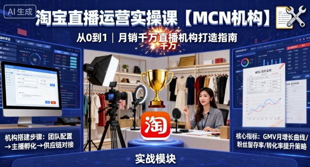 淘宝直播运营实操课【MCN机构】，从0到1做一家月销千W的直播机构-蓝海云网创