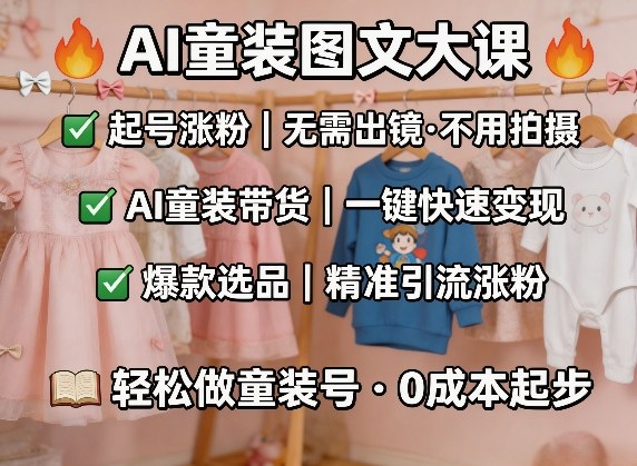 AI童装图文剪辑，某社群童装图文大课，起号涨粉、AI童装带货、爆款选品，无需出镜和拍摄-蓝海云网创