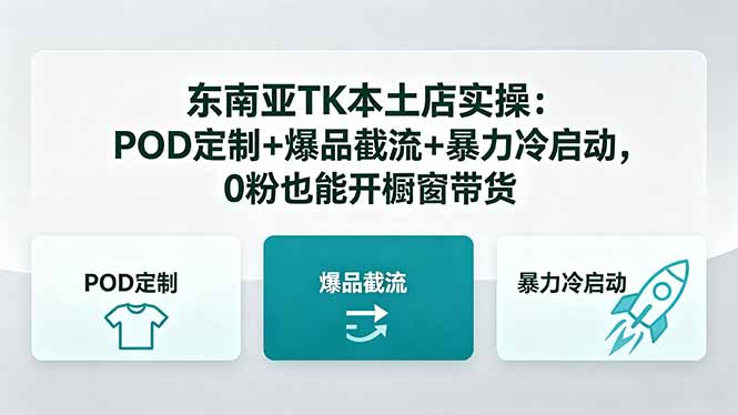 东南亚TK本土店实操：POD定制+爆品截流+暴力冷启动，0粉也能开橱窗带货-蓝海云网创