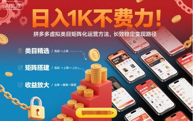 日入1K不费力！拼多多虚拟类目矩阵化运营方法，长效稳定变现路径-蓝海云网创