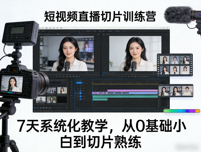 短视频直播切片训练营，7天系统化教学，从0基础小白到切片熟练-蓝海云网创