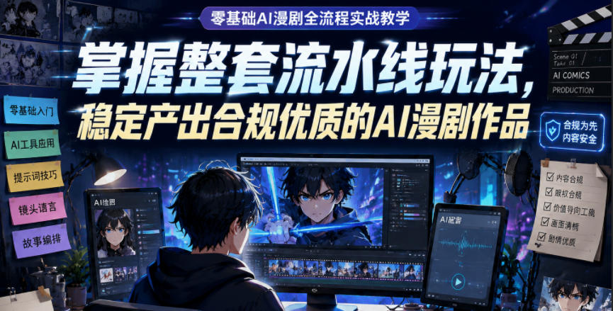 零基础AI漫剧全流程实战教学，掌握整套流水线玩法，稳定产出合规优质的AI漫剧作品-蓝海云网创