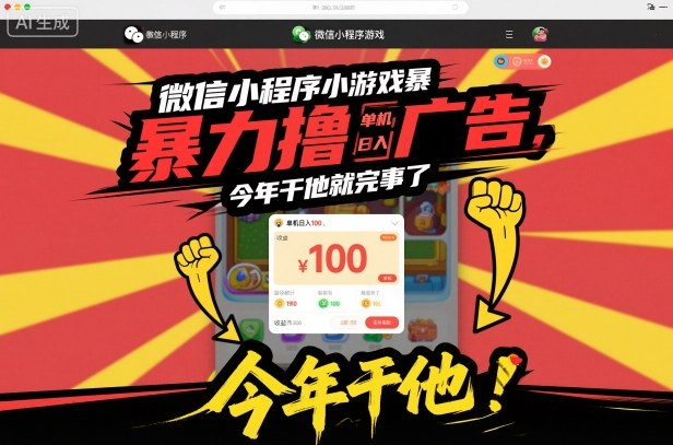 微信小程序小游戏暴力撸广告，单机日入100，今年干他就完事了-蓝海云网创