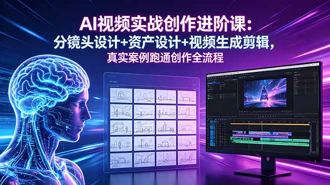 AI视频实战创作进阶课：分镜头设计+资产设计+视频生成剪辑，真实案例跑通创作全流程-蓝海云网创