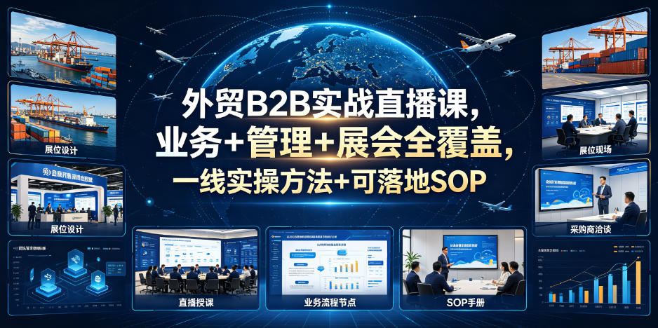 外贸B2B实战直播课，业务+管理+展会全覆盖，一线实操方法+可落地SOP-蓝海云网创