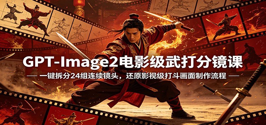 GPT-Image2电影级武打分镜课：一键拆分24组连续镜头，还原影视级打斗画面制作流程-蓝海云网创