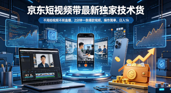京东短视频带货最新独家技术，不用拍视频不用直播，2分钟一条爆款视频，操作简单，日入1k+【揭秘】-蓝海云网创