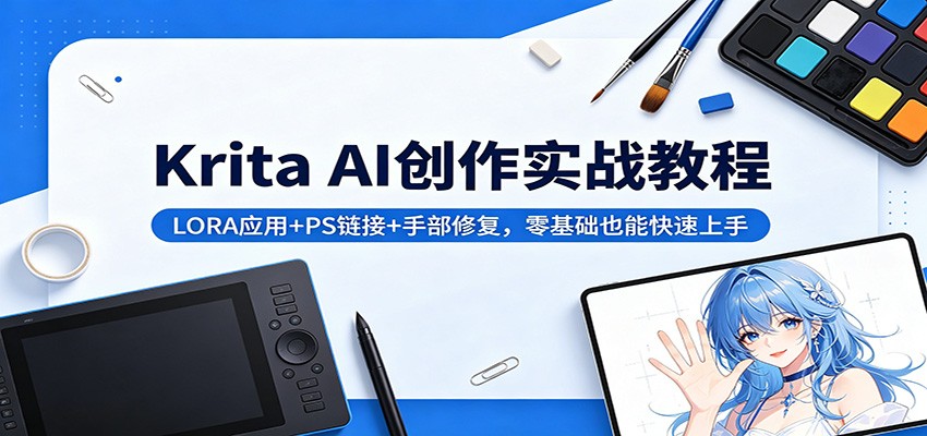 Krita AI创作实战教程：LORA应用+PS链接+手部修复，零基础也能快速上手-蓝海云网创
