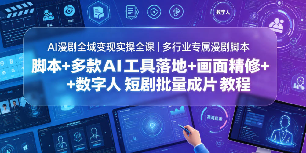 AI漫剧全域变现实操全课｜多行业专属漫剧脚本+多款AI工具落地+画面精修+数字人短剧批量成片全教程-蓝海云网创