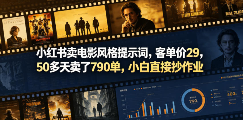 小红书卖电影风格提示词，客单价29，50多天卖了790单，小白直接抄作业！-蓝海云网创