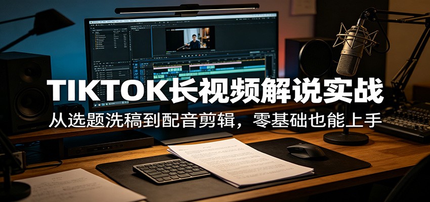 TIKTOK长视频解说实战：从选题洗稿到配音剪辑，零基础也能上手-蓝海云网创