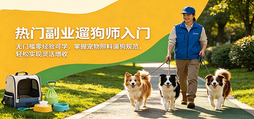 热门副业遛狗师入门，无门槛零经验可学，掌握宠物照料遛狗规范，轻松实现灵活增收-蓝海云网创