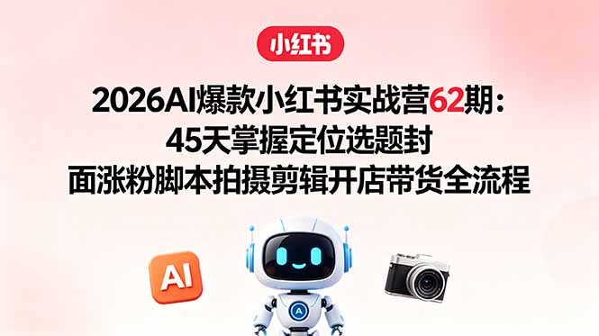 2026AI爆款小红书实战营62期：45天掌握定位选题封面涨粉脚本拍摄剪辑开店带货全流程-蓝海云网创