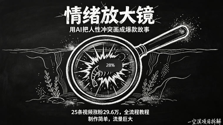 AI制作“情绪放大镜“视频，25条视频涨粉29.6W粉，流量巨大，制作简单，全流程教程-蓝海云网创