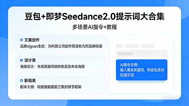 豆包+即梦Seedance2.0提示词大合集：多场景AI指令+教程，解锁文案、设计、影视高效创作-蓝海云网创