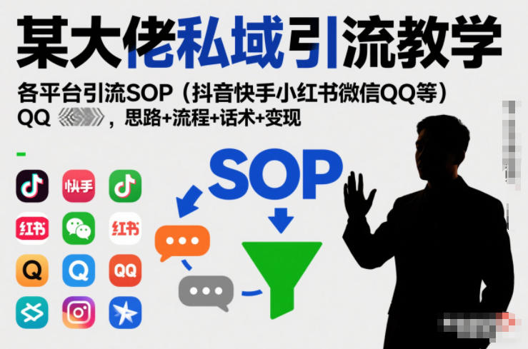 某大佬私域引流教学，各平台引流SOP(抖音快手小红书微信QQ等)，思路+流程+话术+变现-蓝海云网创