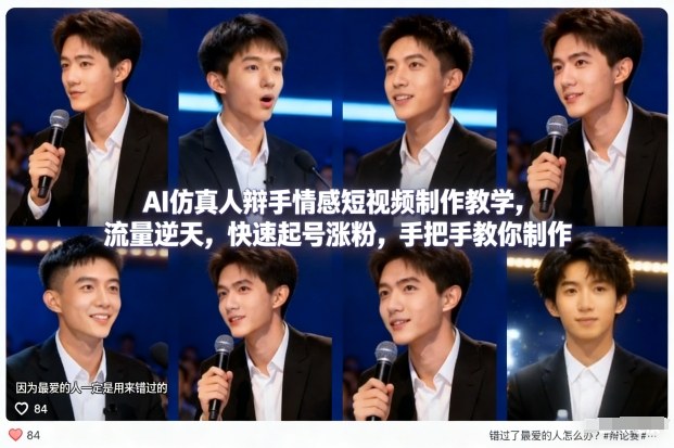 AI仿真人辩手情感短视频制作教学，流量逆天，快速起号涨粉，手把手教你制作-蓝海云网创