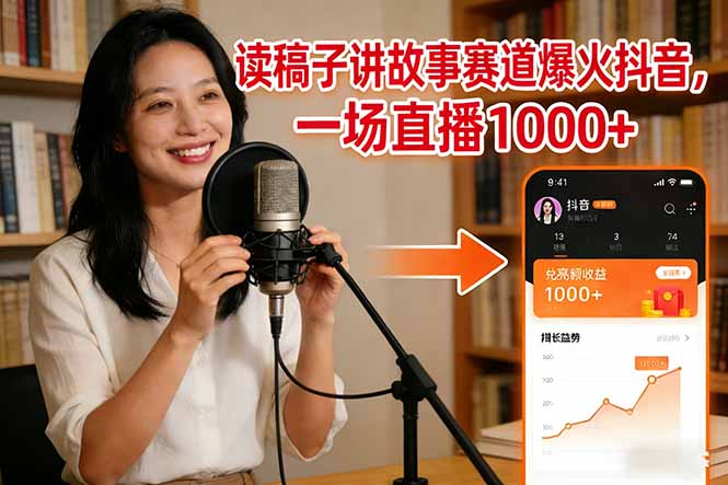 读稿子讲故事赛道爆火抖音，一场直播日入1000+-蓝海云网创