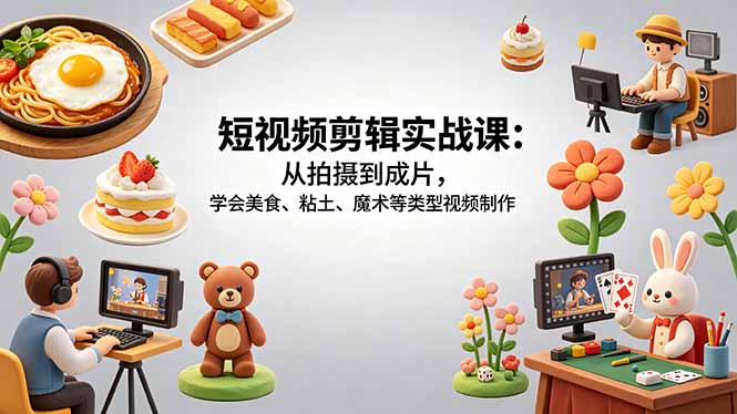 短视频剪辑实战课：从拍摄到成片，学会美食、粘土、魔术等类型视频制作-蓝海云网创