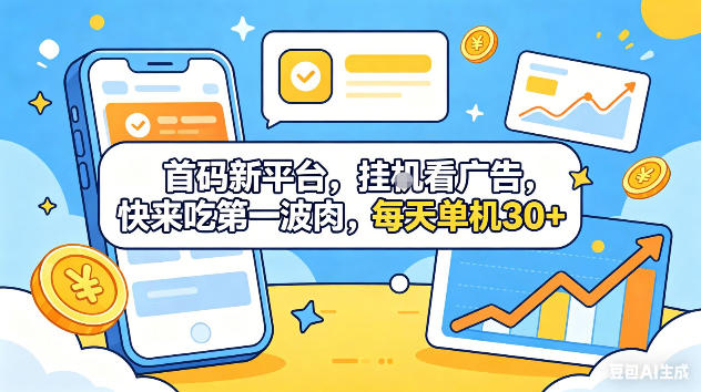 首码新平台，挂G自动看广告，快来吃第一波肉，每天单机30+，可矩阵放大【揭秘】-蓝海云网创