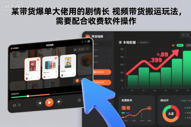 某带货爆单大佬用的剧情长视频带货搬运玩法，需要配合收费软件操作-蓝海云网创
