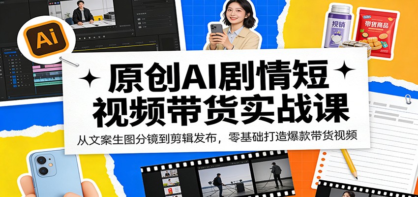 原创AI剧情短视频带货实战课：从文案生图分镜到剪辑发布，零基础打造爆款带货视频-蓝海云网创