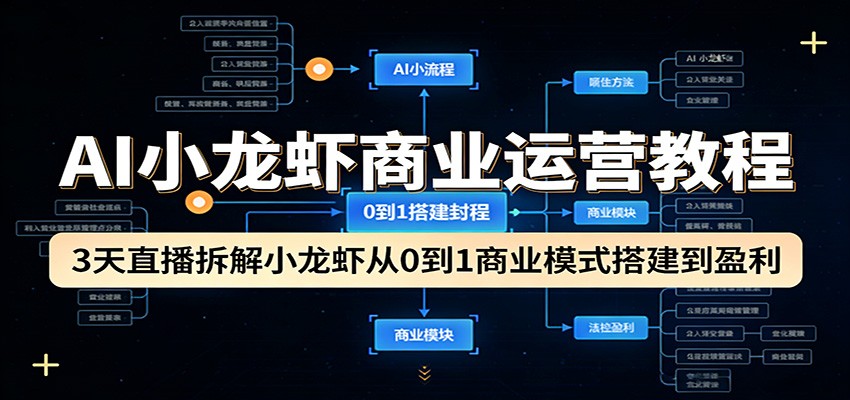 AI小龙虾商业运营教程：3天直播拆解小龙虾从0到1商业模式搭建到盈利-蓝海云网创