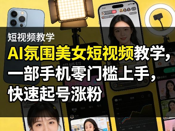 AI氛围美女短视频教学，一部手机零门槛上手，快速起号涨粉-蓝海云网创