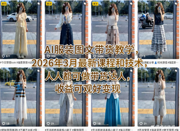 AI服装图文带货教学，2026年3月最新课程和技术，人人都可做带货达人，收益可观好变现-蓝海云网创