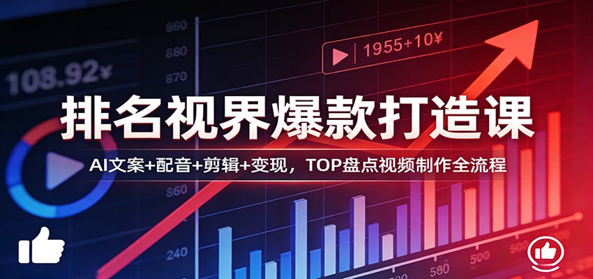 排名视界爆款打造课：AI文案+配音+剪辑+变现，TOP盘点视频制作全流程-蓝海云网创