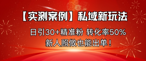 【实测案例】私域新玩法，日引30+精准粉，转化率50%，新人照做也能出单！-蓝海云网创