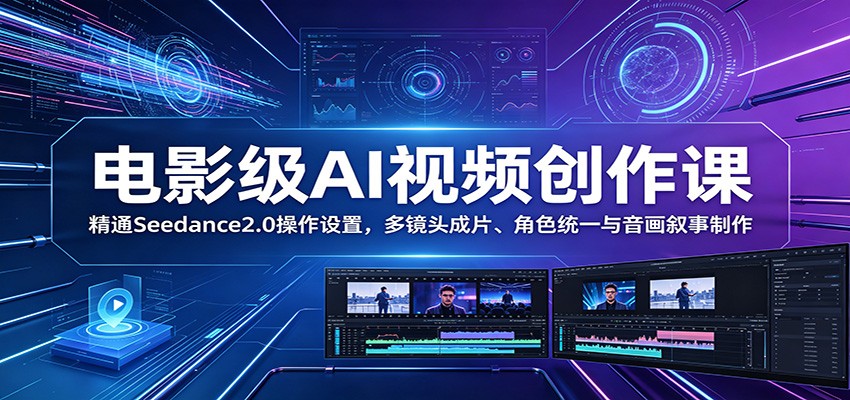 电影级AI视频创作课：精通Seedance2.0操作设置，多镜头成片、角色统一与音画叙事制作-蓝海云网创