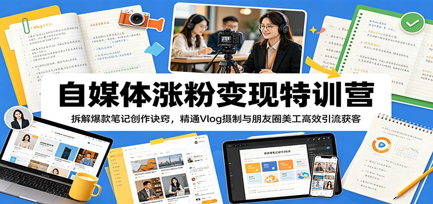自媒体涨粉变现特训营：拆解爆款笔记创作诀窍，精通Vlog摄制与朋友圈美工高效引流获客-蓝海云网创
