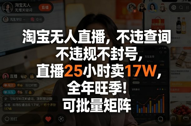 淘宝无人直播，不违规不封号，直播25小时卖17W，全年旺季！可批量矩阵【揭秘】-蓝海云网创