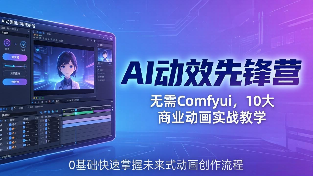 AI 动效先锋营：无需Comfyui，10大商业动画实战教学，0基础快速掌握未来式动画创作流程-蓝海云网创