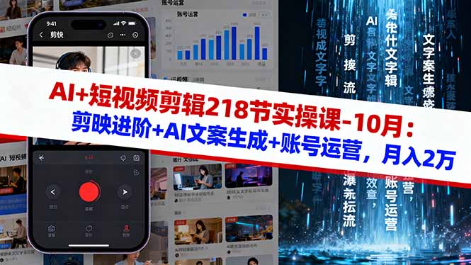 AI+短视频剪辑218节实操课-10月：剪映进阶+AI文案生成+账号运营，月入2万-蓝海云网创