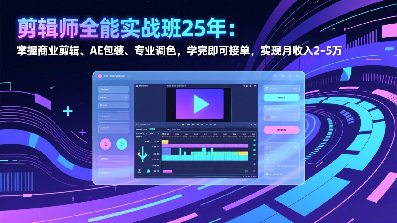 剪辑师全能实战班25年：掌握商业剪辑、AE包装、专业调色，学完即可接单，实现月收入2-5万-蓝海云网创