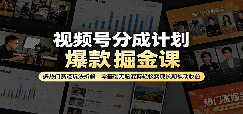 视频号分成计划爆款掘金课：多热门赛道玩法拆解，零基础无脑混剪轻松实现长期被动收益-蓝海云网创