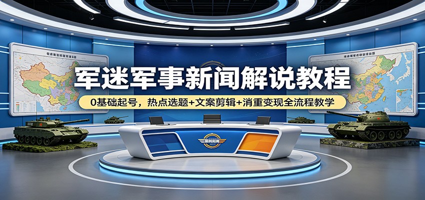 军迷军事新闻解说教程：0基础起号，热点选题+文案剪辑+消重变现全流程教学-蓝海云网创